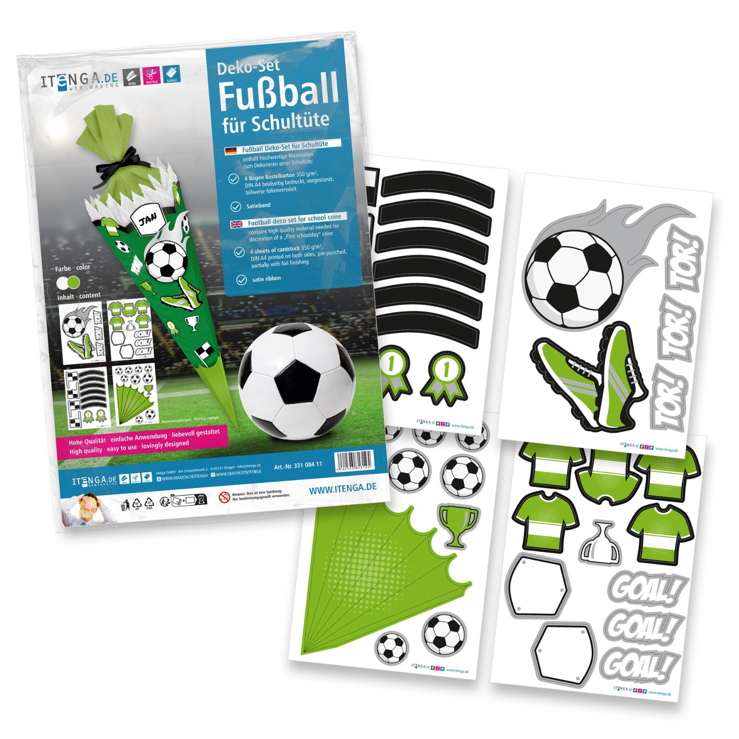 itenga DEKO-SET f�r SCHULT�TE FUSSBALL gr�n wei�