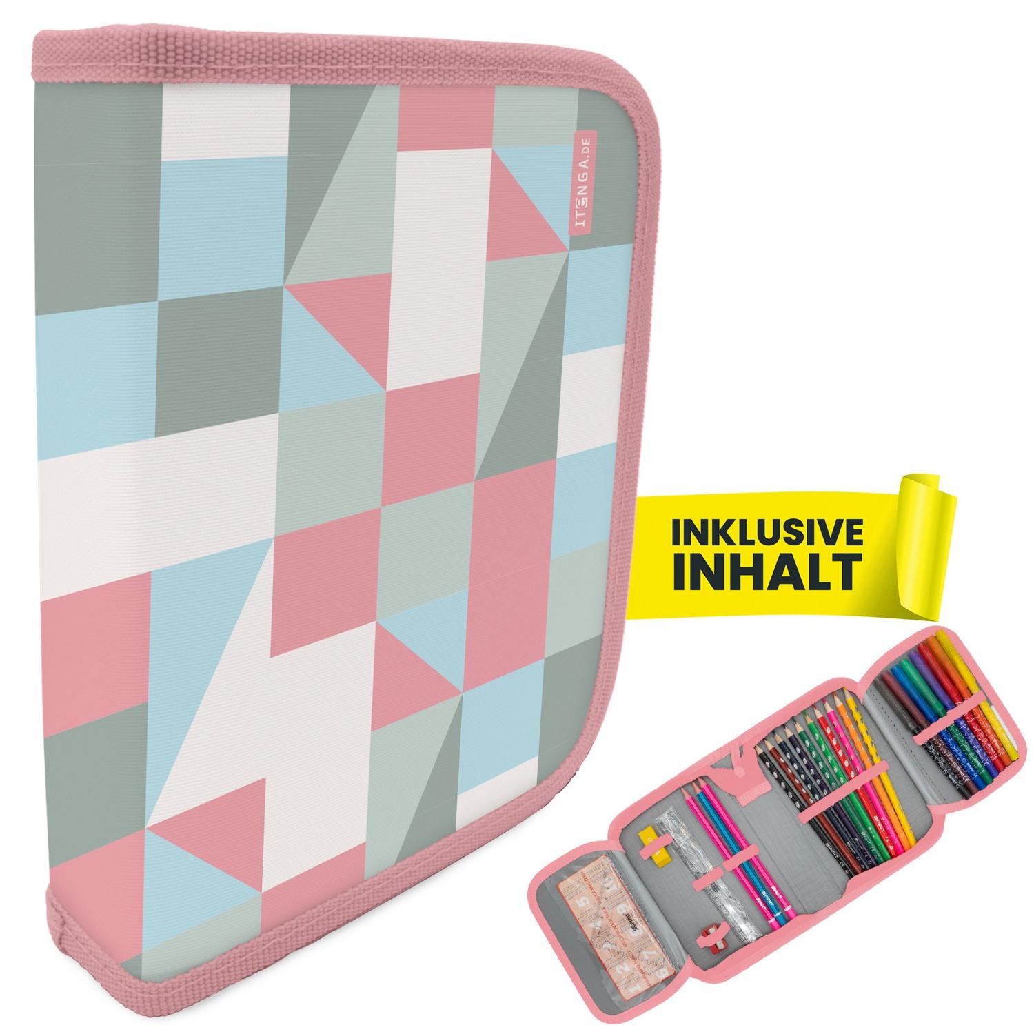 itenga Sch�ler-Etui M�ppchen Muster pastell 28 teilig (g...