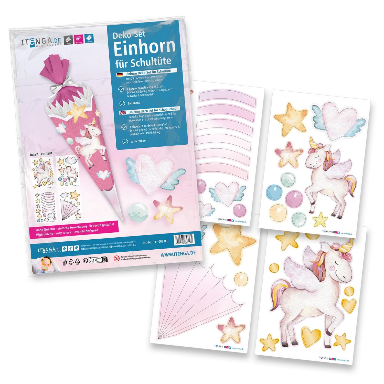 itenga DEKO-SET f�r SCHULT�TE Einhorn Wasserfarben