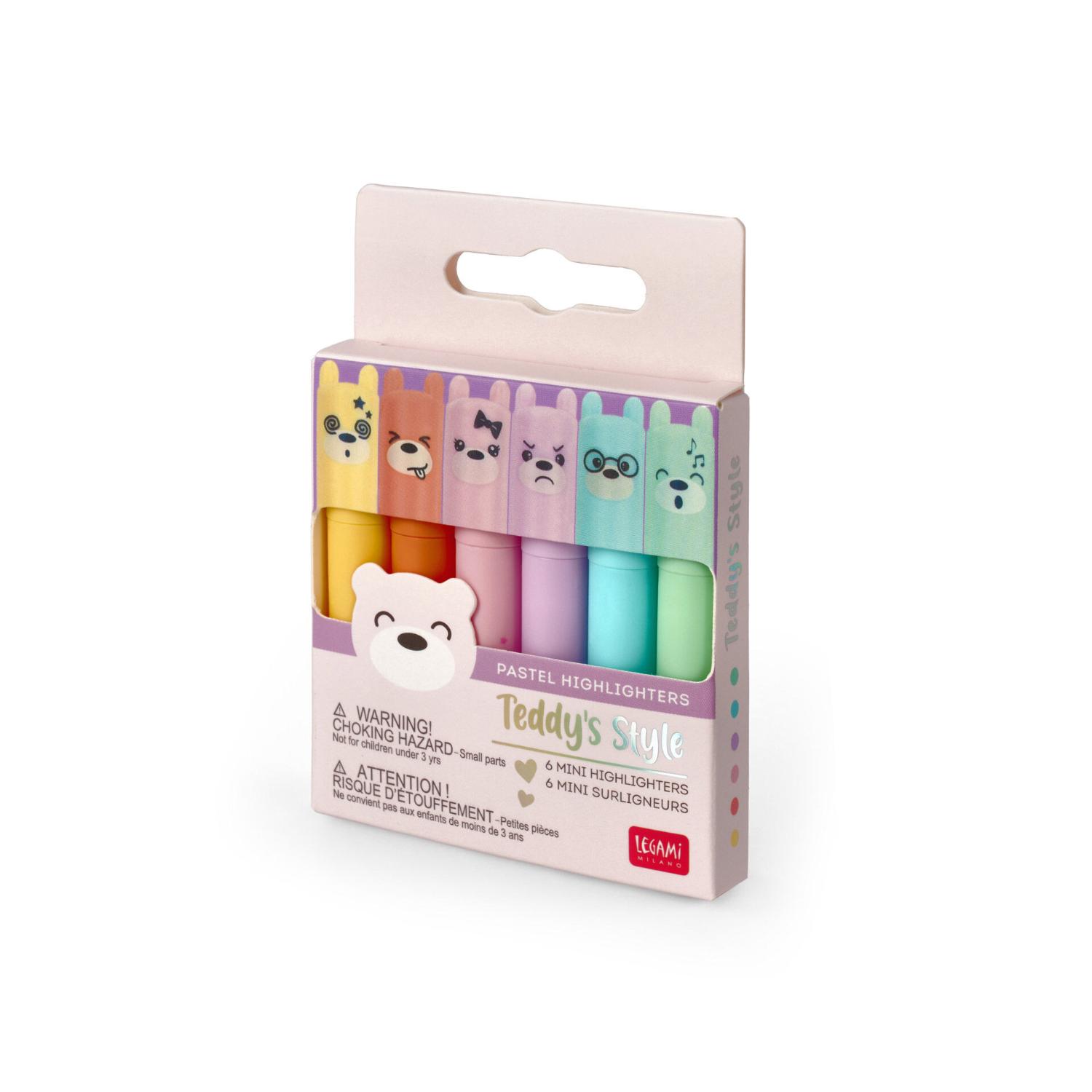 Legami 6er Mini Textmarker Set Teddys Style Pastell Farb...