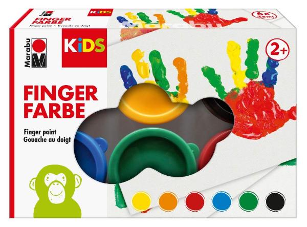 Marabu KIDS Fingerfarbe, 35 ml, 6er Set, farbig sortiert