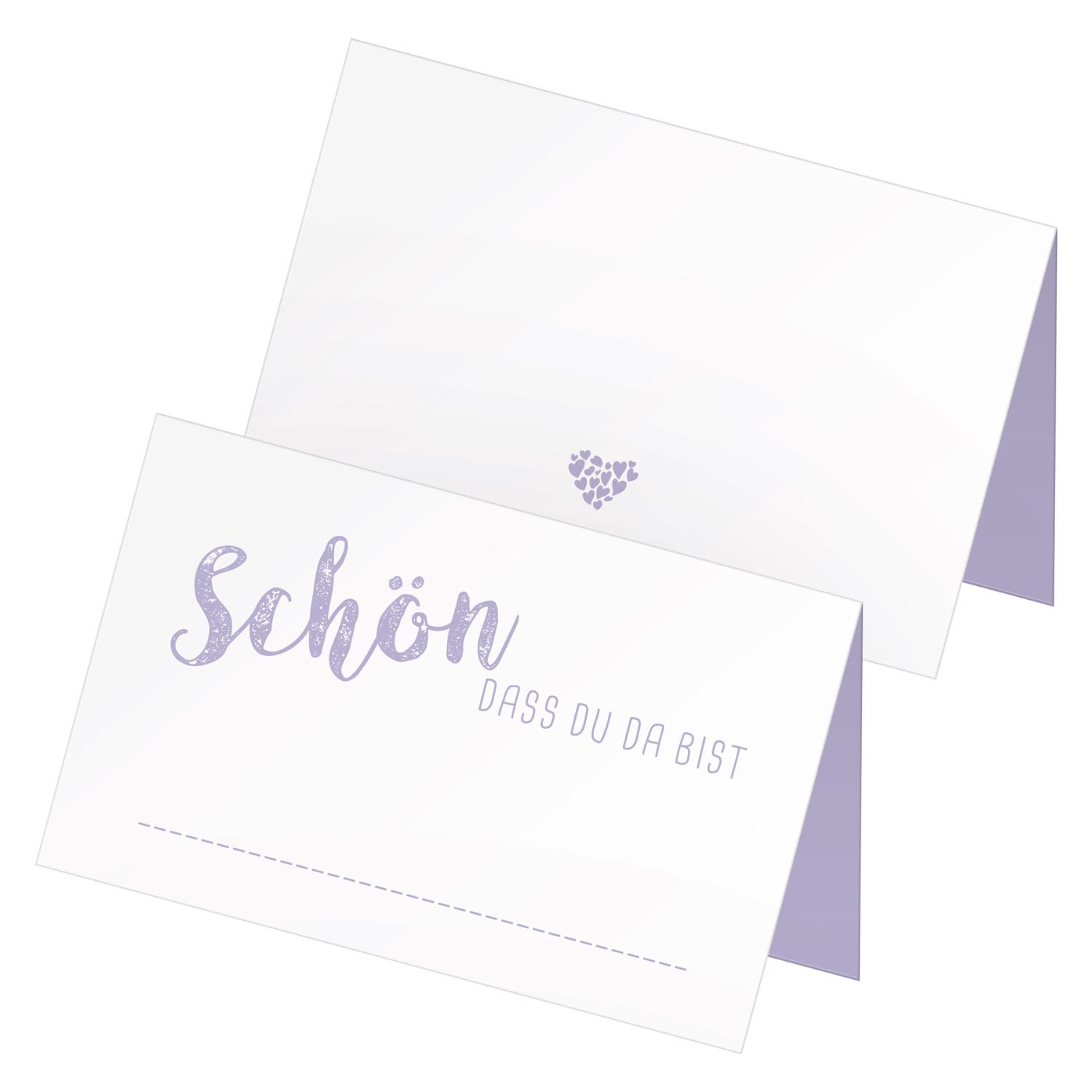 itenga 48x Tischkarten "Sch�n dass du da bist" lila flie...