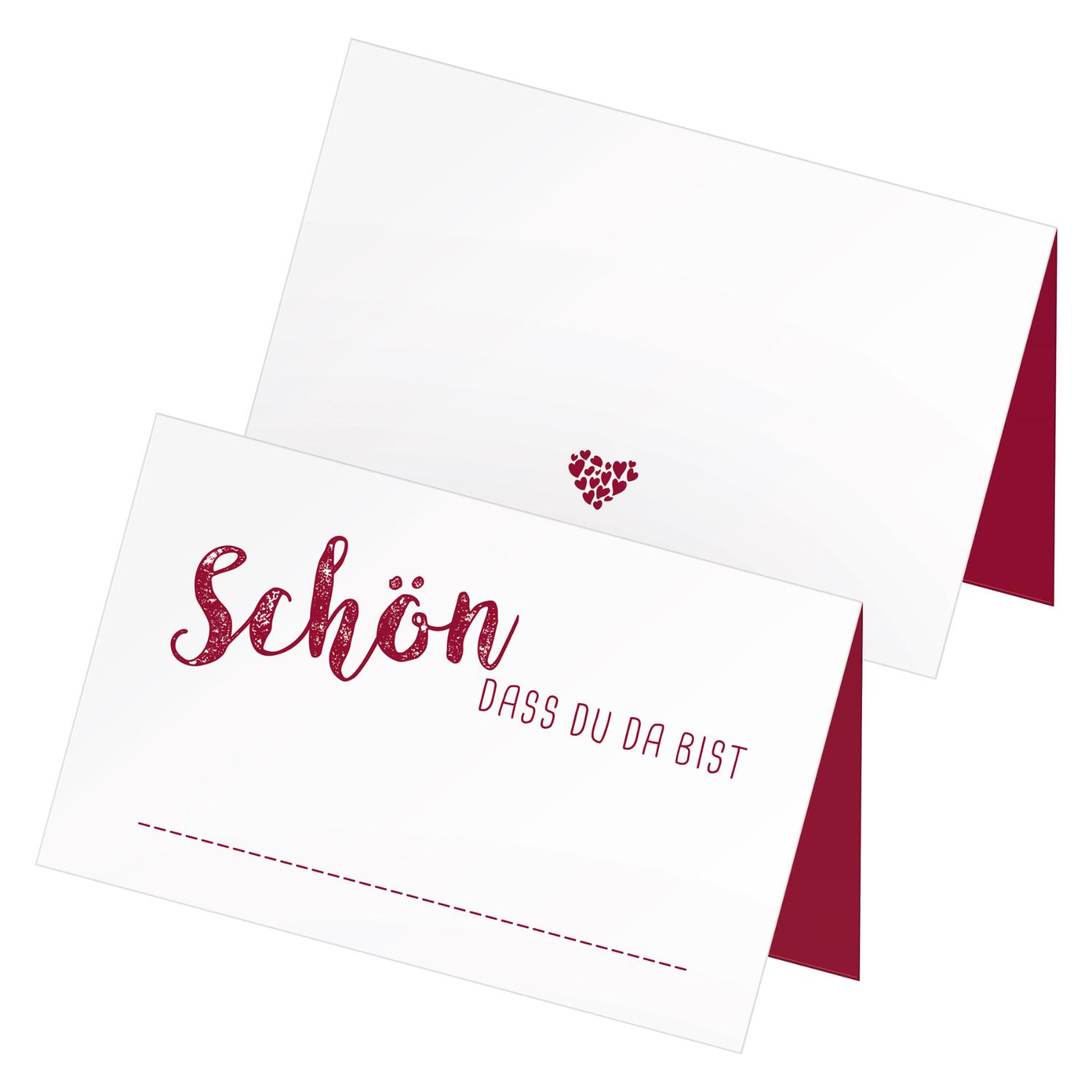 itenga 48x Tischkarten "Sch�n dass du da bist" weinrot b...