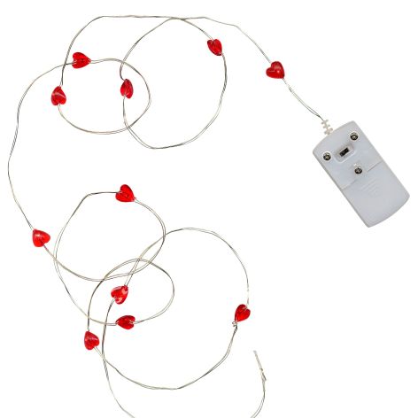 Lichterkette Draht String mit rote Herzen 12er LEDs Läng...