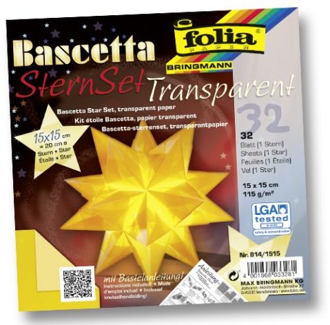 Bastelset Bascetta Stern 15x15cm gelb Transparent papier...
