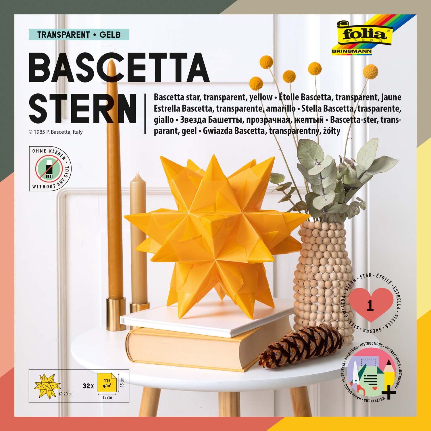 folia Faltbl�tter Bascetta-Stern, 15x15cm gelb Transpare...