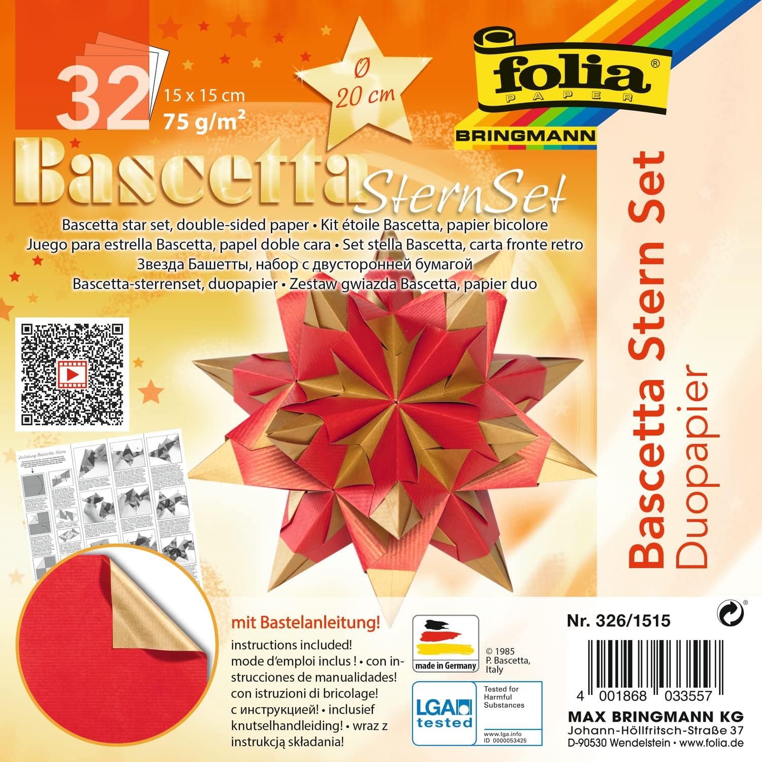 folia Faltbl�tter Bascetta-Stern, 150 x 150 mm, hochrot/...