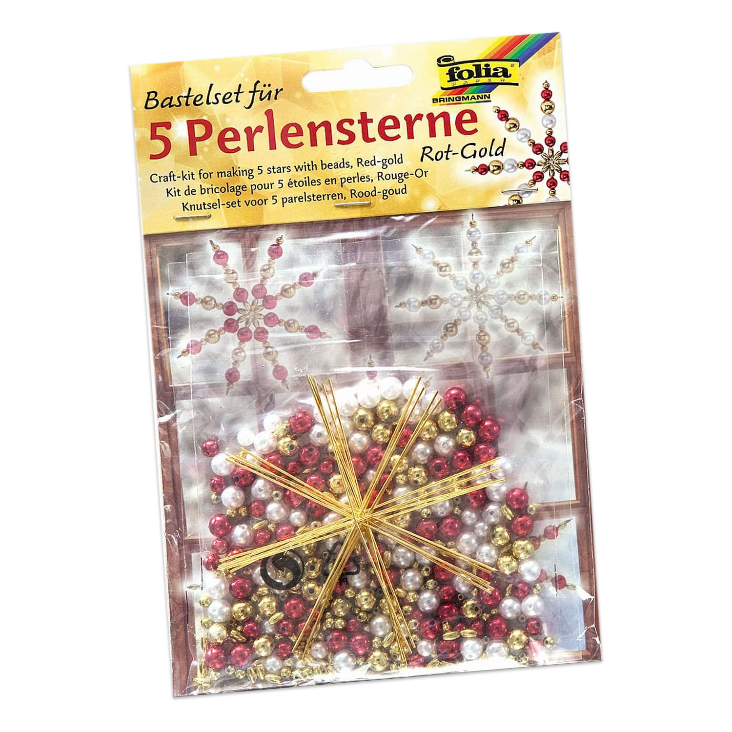 folia Perlensterne-Set, 340-teilig, rot / gold / perlwei�