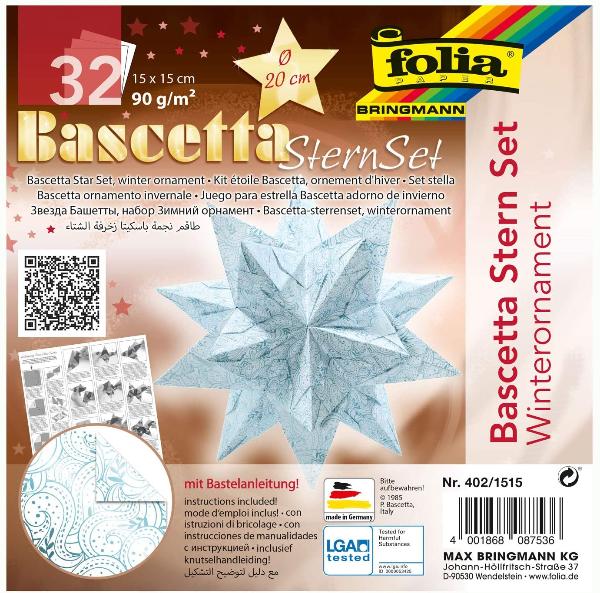 folia Faltbltter Bascetta-Stern, eisblau / bedruckt, 15...