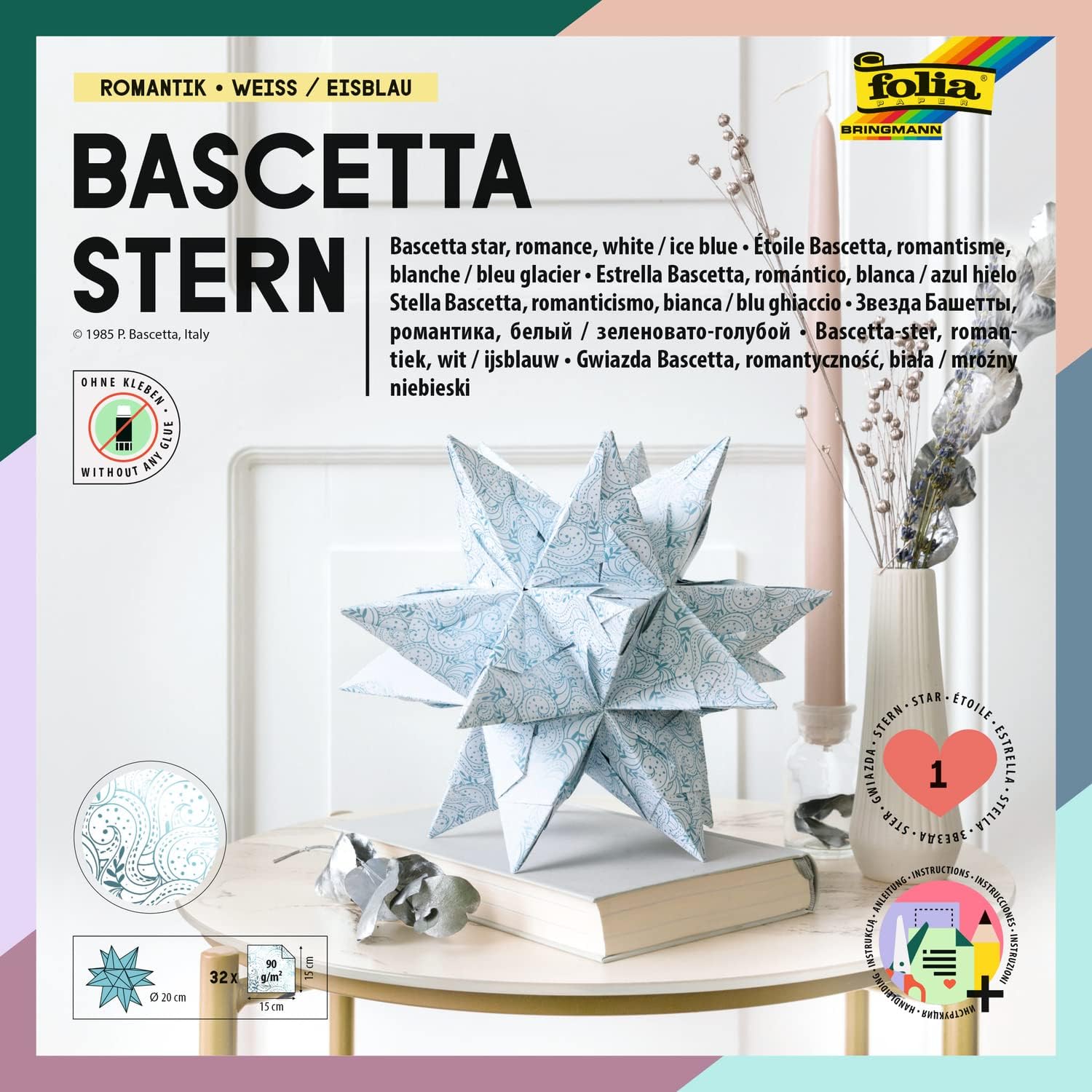 folia Faltbl�tter Bascetta-Stern, eisblau / bedruckt, 15...