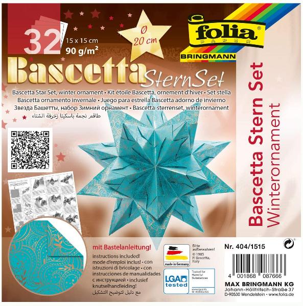 folia Faltbltter Bascetta-Stern, trkis / bedruckt,  15...