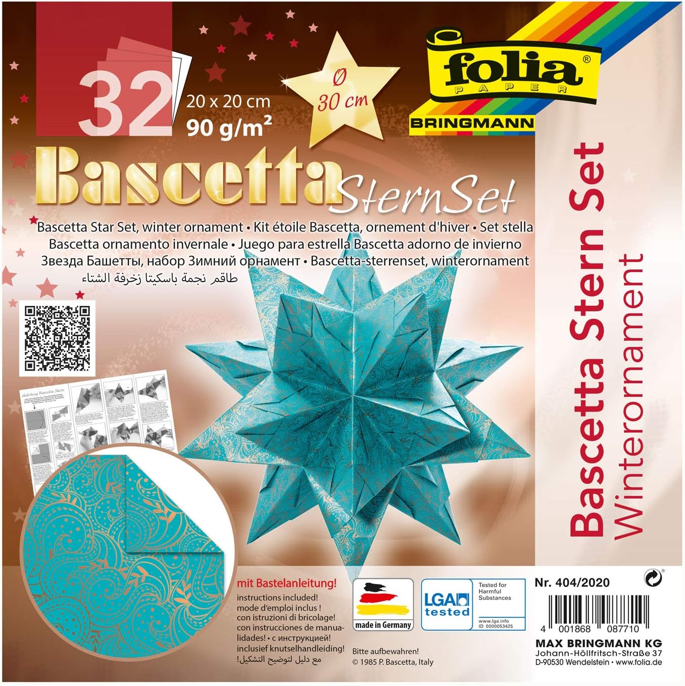 folia Faltbl�tter Bascetta-Stern, t�rkis / bedruckt, 20x...