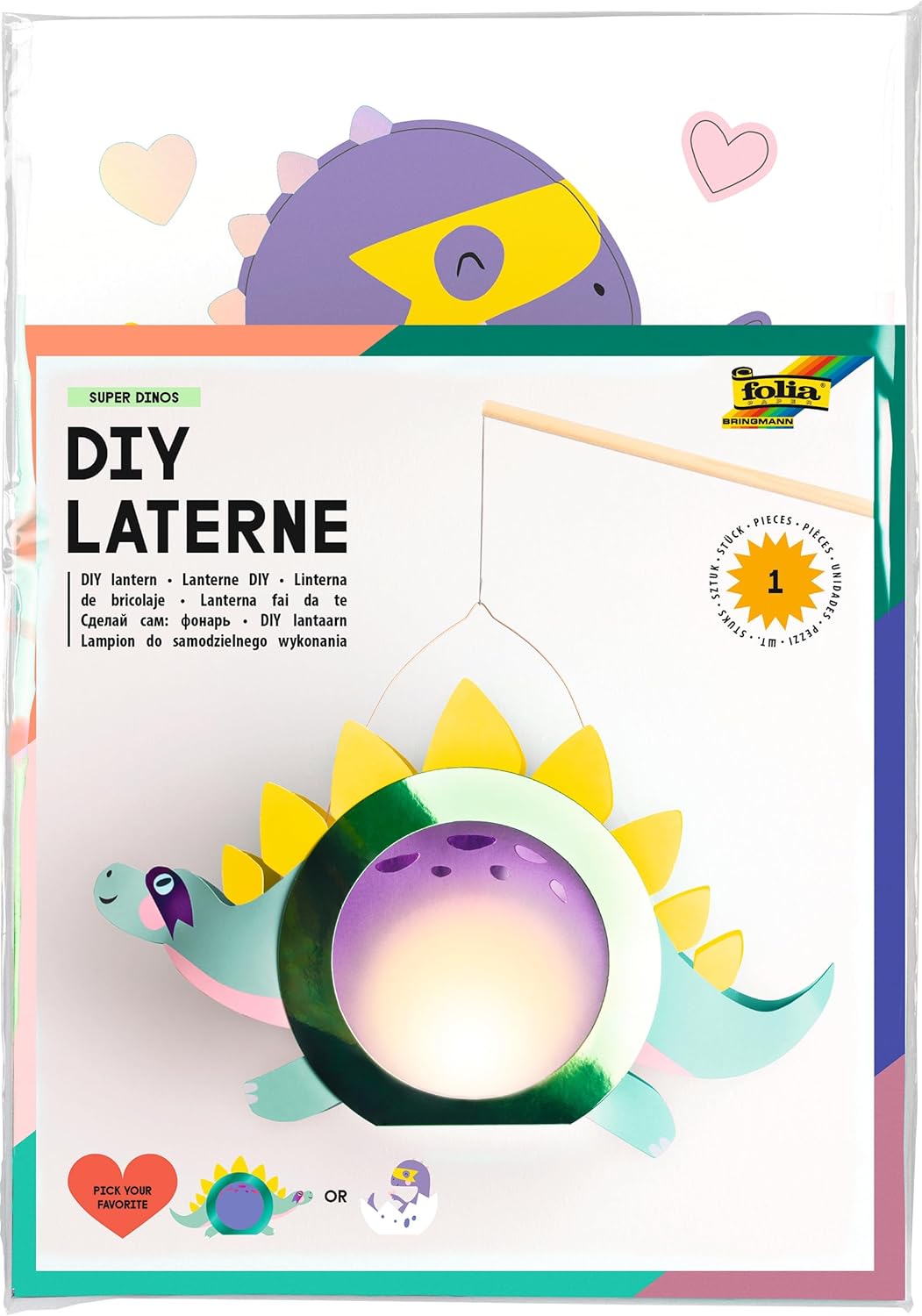 folia Laternen-Bastelset SUPERHERO DINOS, metallic-gr�n