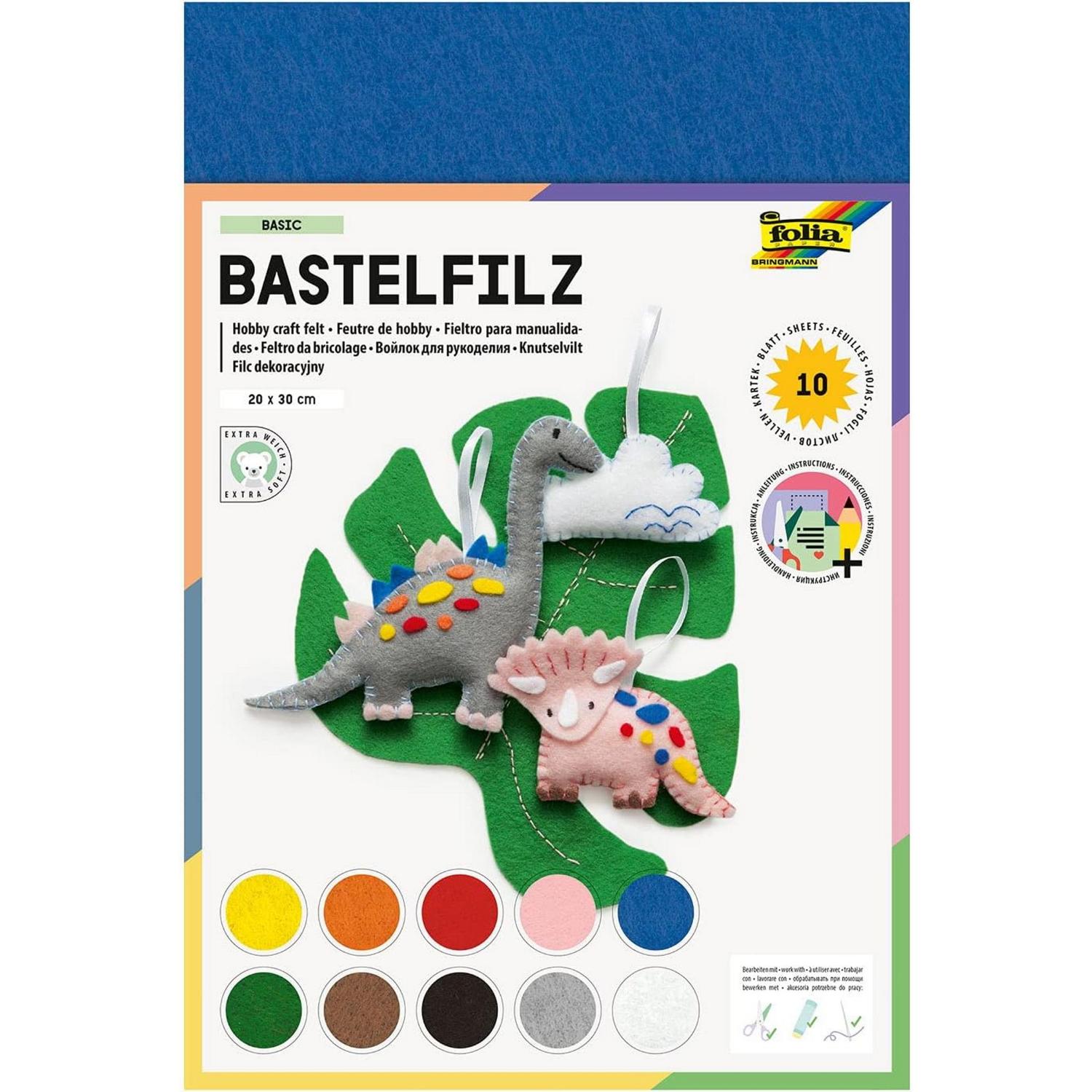 #10xBastel Filz 20x30cm 150g farbig sortiert