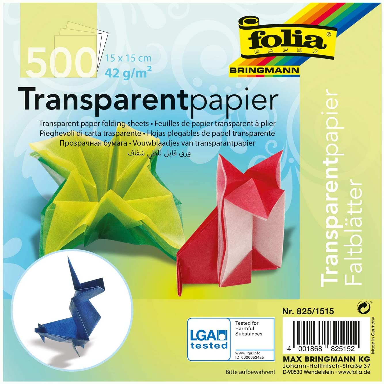 folia Transparentpapier-Faltbltter, 150 x 150 mm