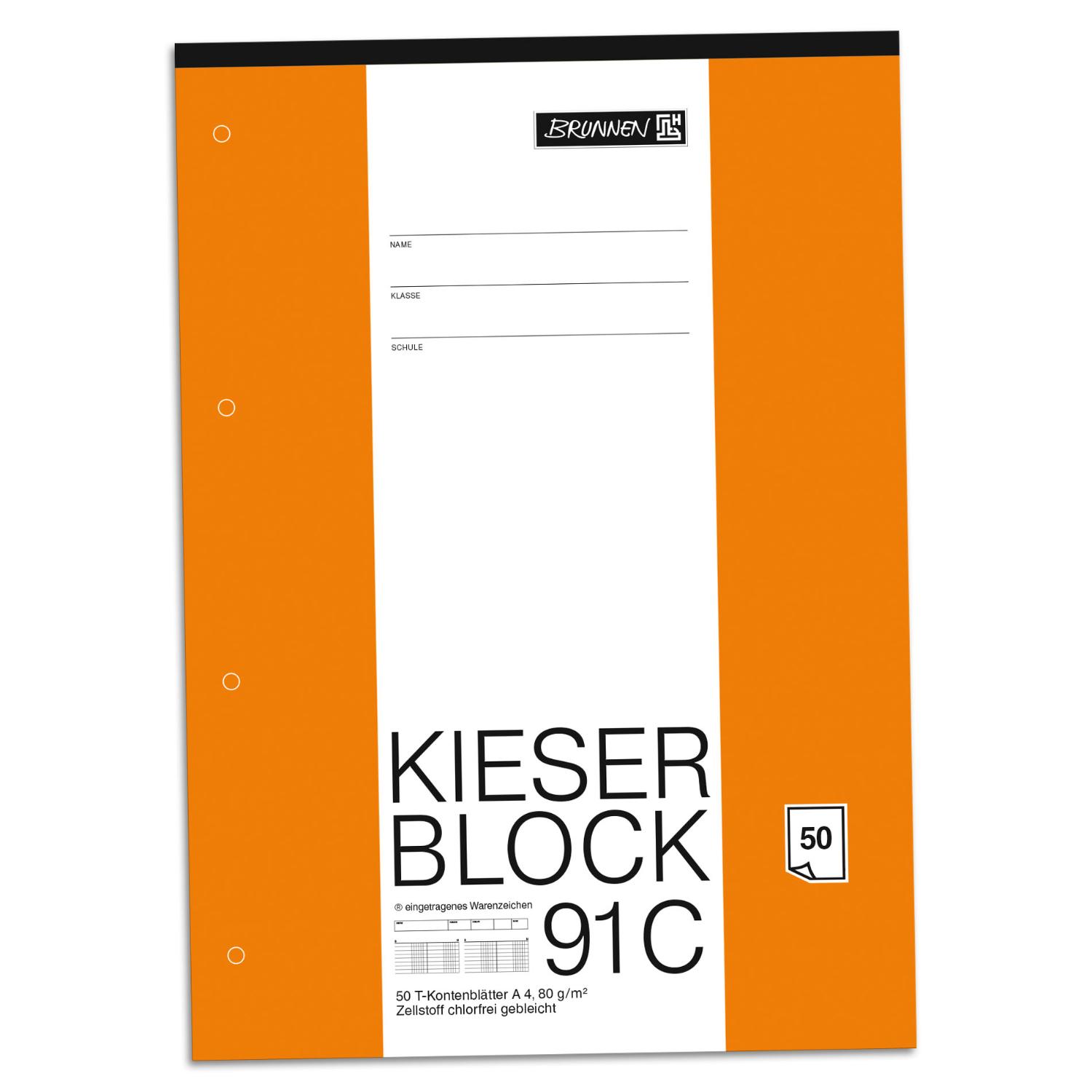 BRUNNEN Kieserblock 91 C T-Konten A4 50 Blatt gelocht 10...