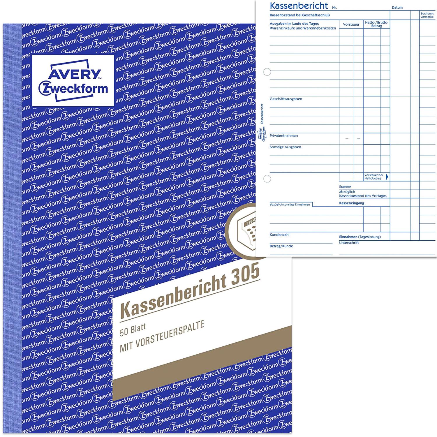 AVERY Zweckform Formularbuch Kassenbericht, A5, 50 Blatt