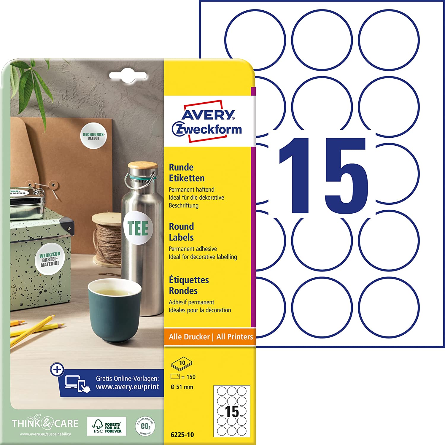 AVERY Zweckform Kennzeichnungs-Etiketten, Durchmesser: 5...