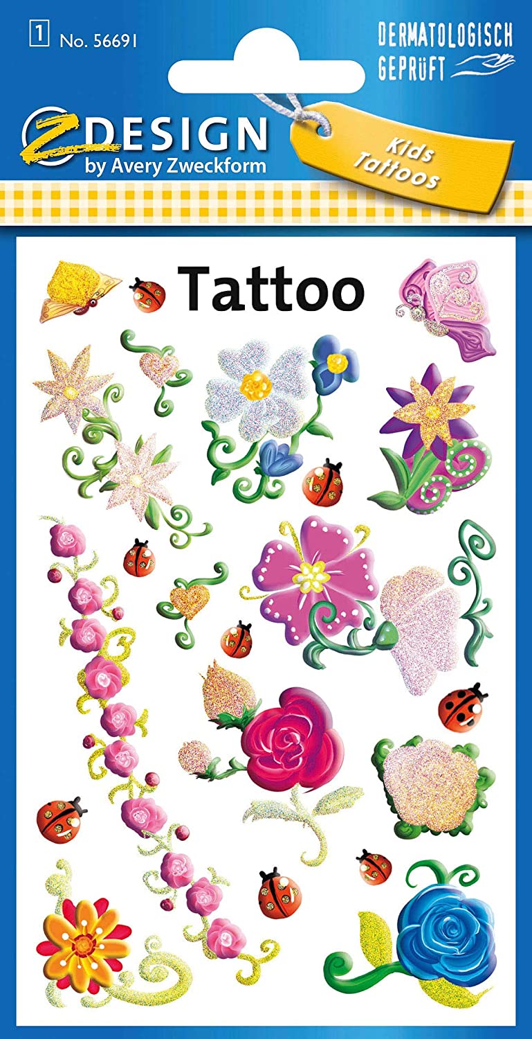 Avery Zweckform - Tattoo Aufkleber - Blumen beglimmert ...