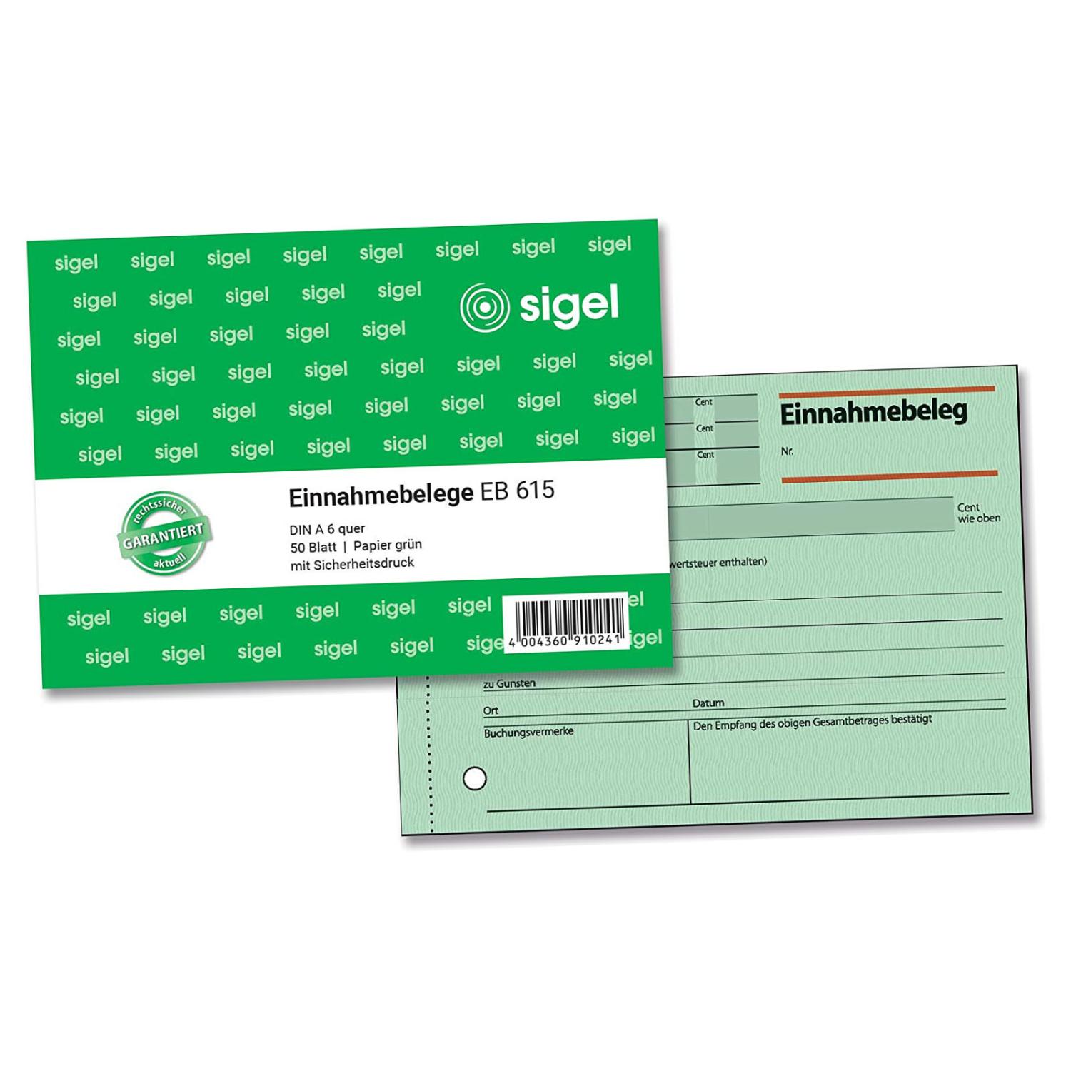 SIGEL Kassen Einnahmebeleg A6 gr�n
