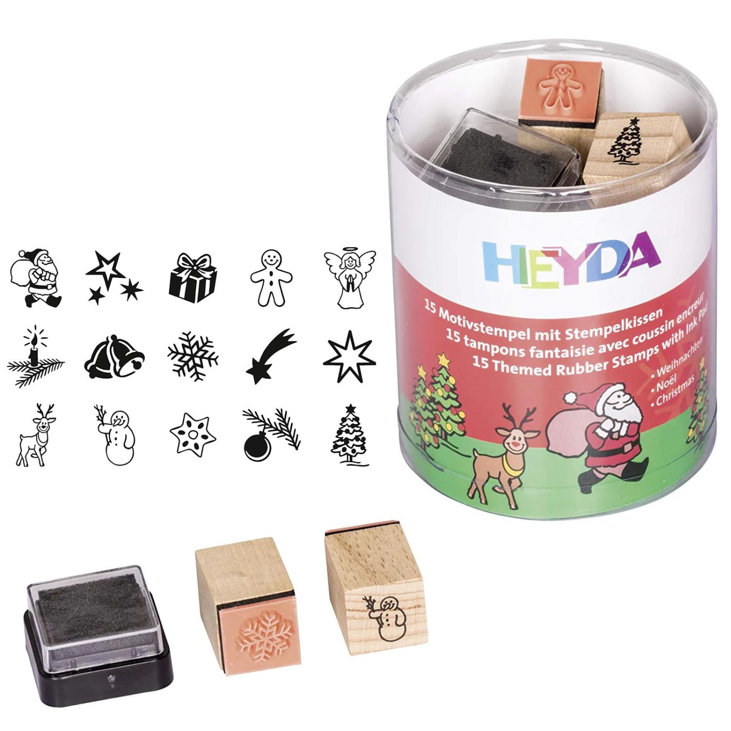 HEYDA Motivstempel-Set "Weihnachten", Klarsicht-Runddose
