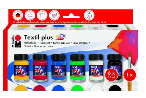 Textil Plus Starter Set 6x 15ml mit Marabu Pinsel Univer...