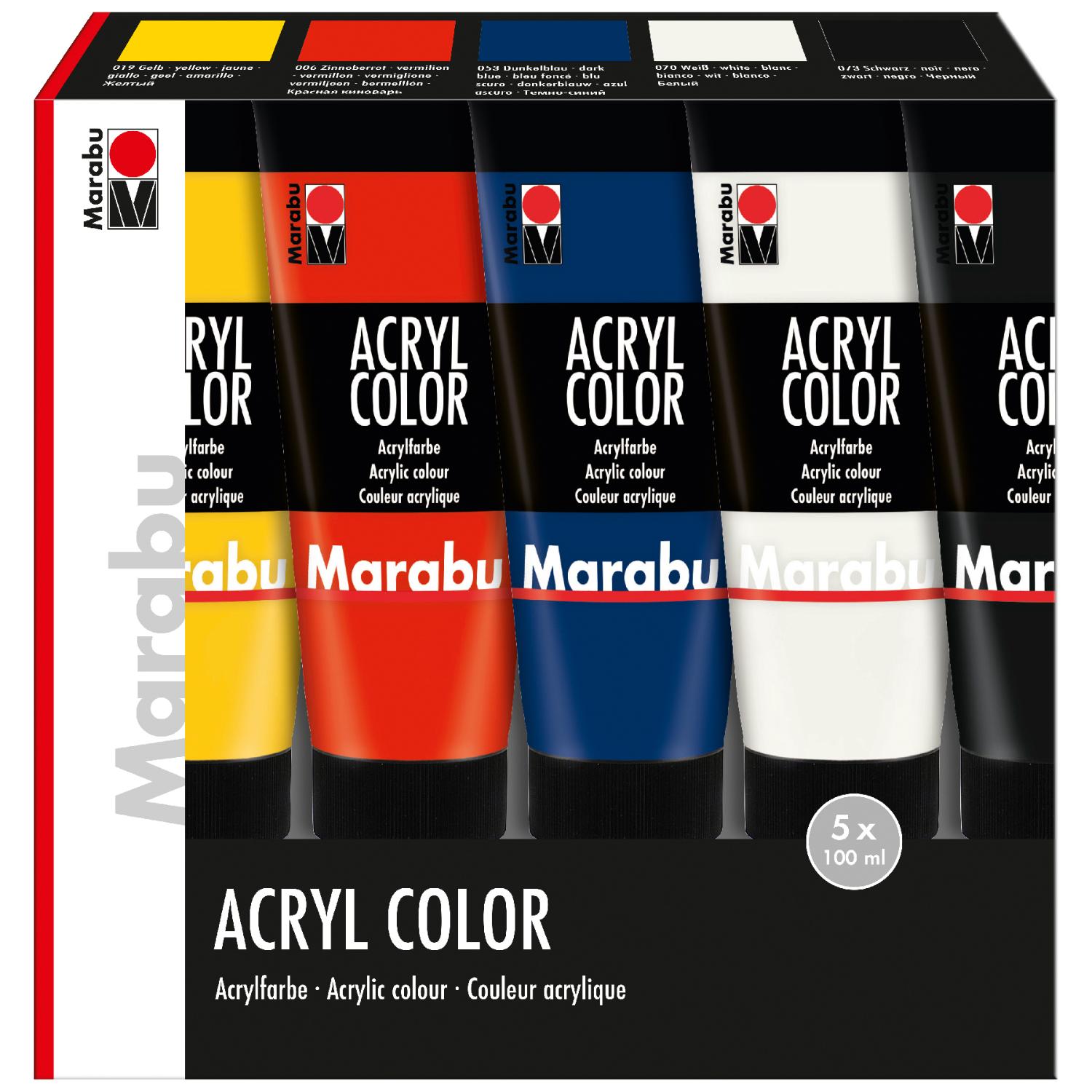 Marabu Acrylfarbe AcrylColor Starter Set 5x 100 ml
