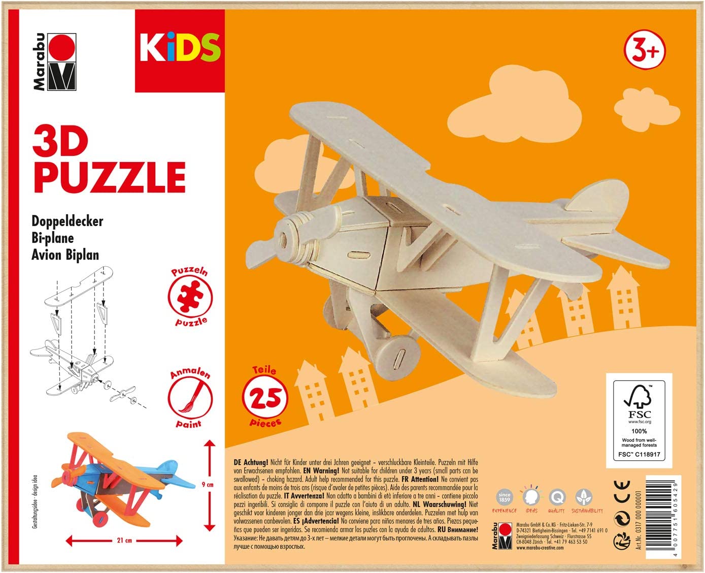 Marabu KiDS 3D Puzzle "Flugzeug Doppeldecker", 25 Teile,...