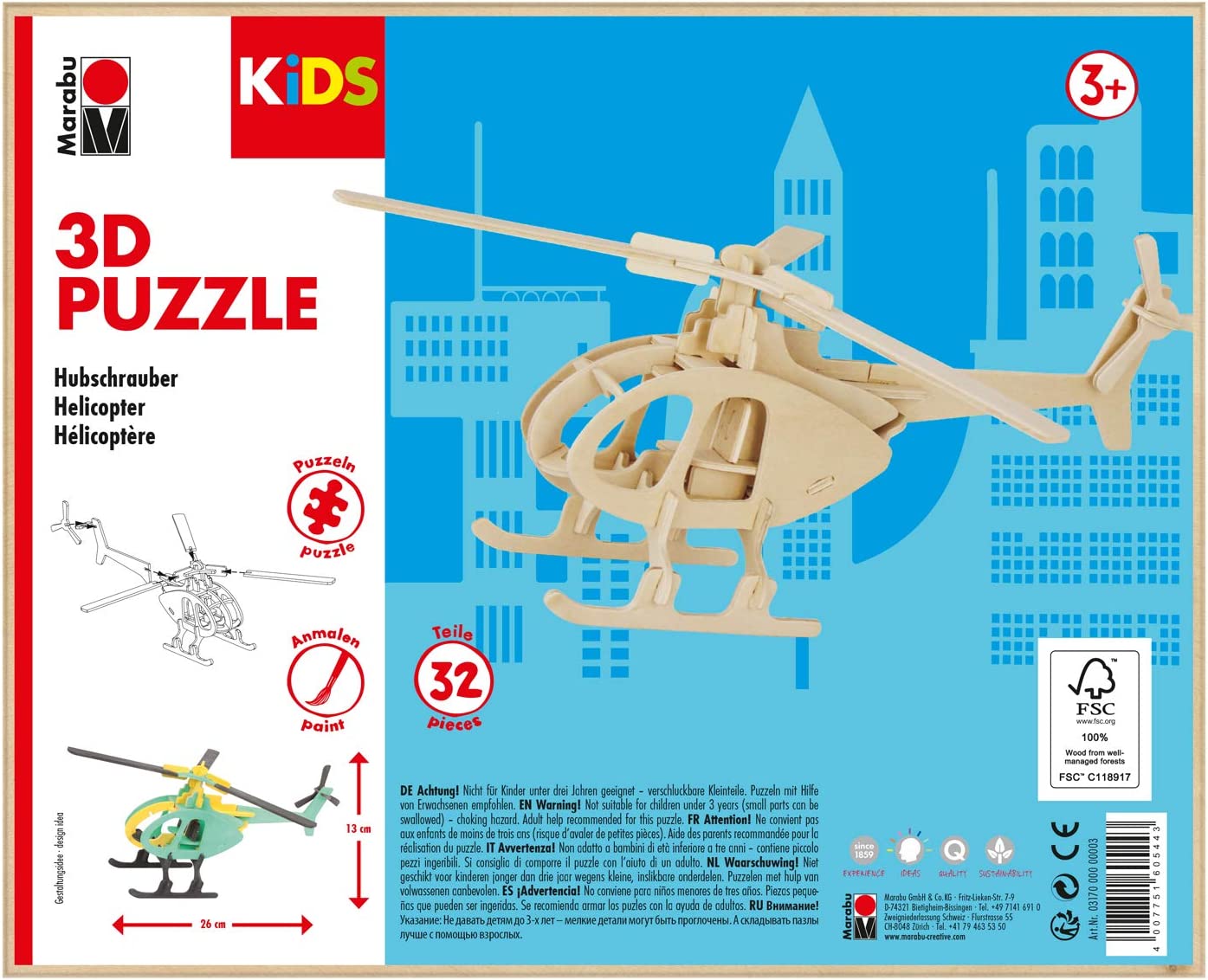 Marabu KiDS 3D Puzzle "Hubschrauber", 32 Teile, ab 3 Jahre