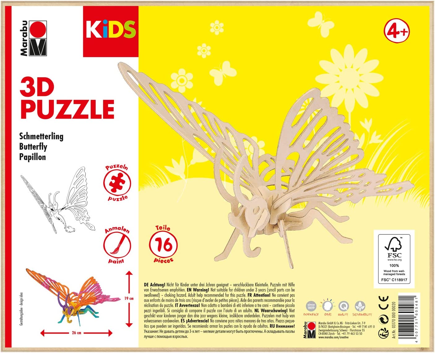 Marabu KiDS 3D Puzzle "Schmetterling", 16 Teile, ab 4 Jahre