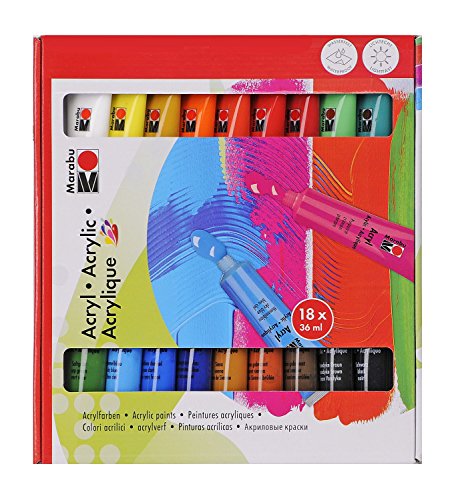 Marabu Acrylfarben-Set, 18 x 36 ml, farbig sortiert