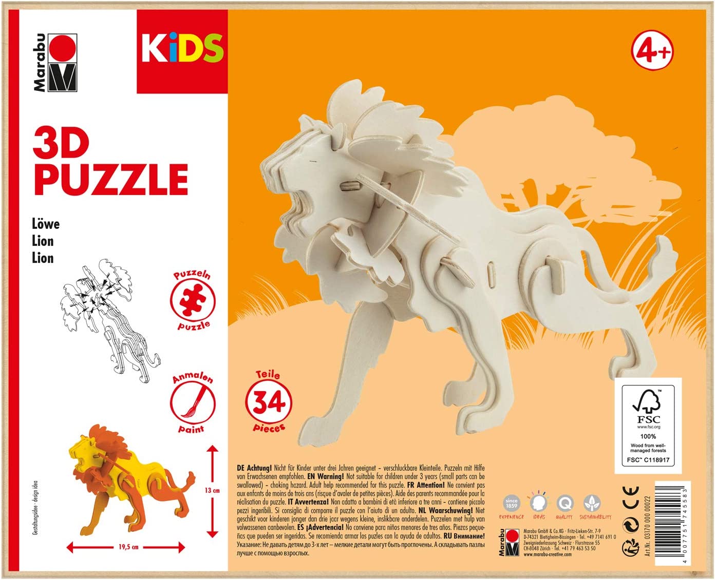 Marabu KiDS 3D Puzzle "L�we", 34 Teile, ab 4 Jahre