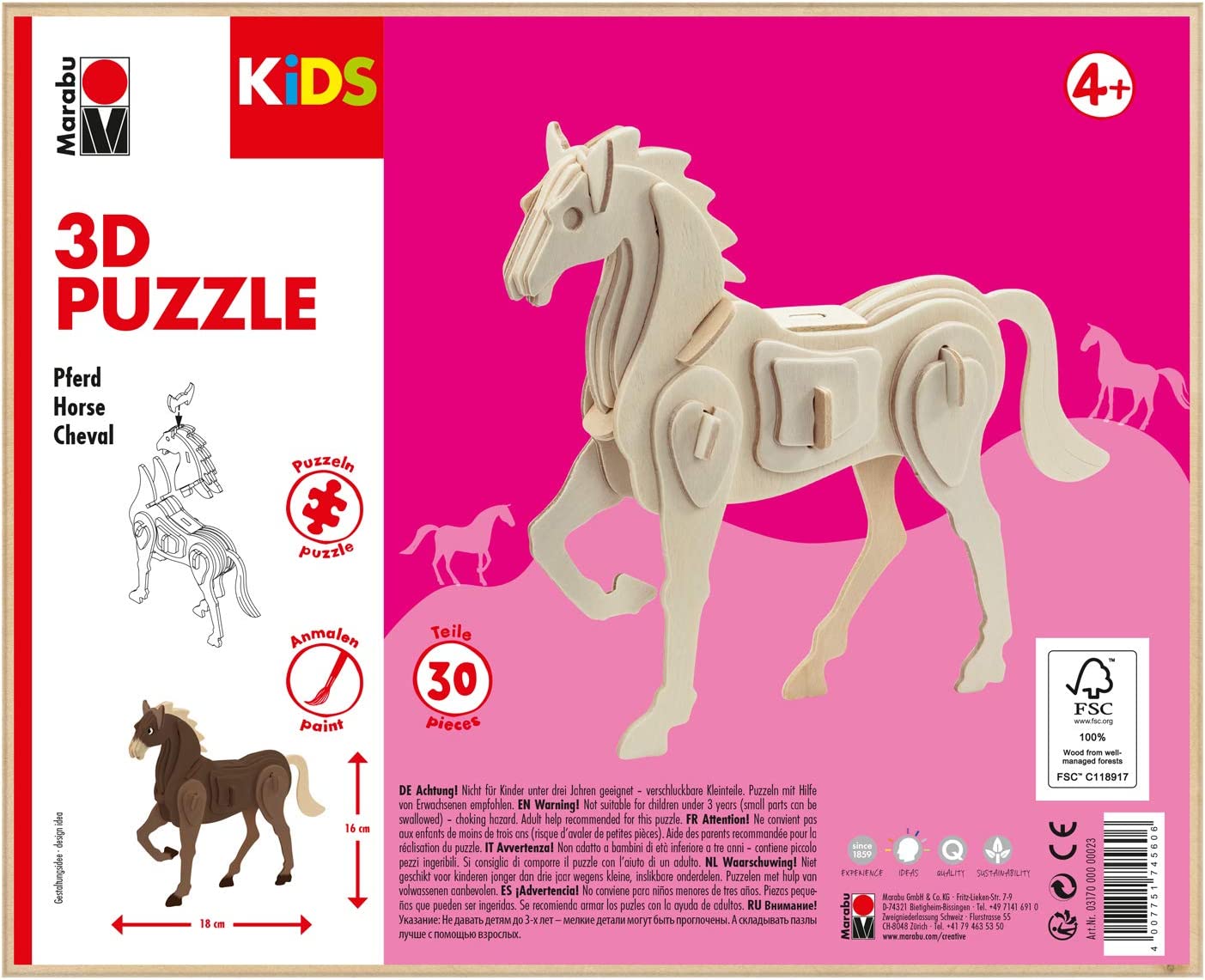 Marabu KiDS 3D Puzzle "Pferd", 30 Teile, ab 4 Jahre
