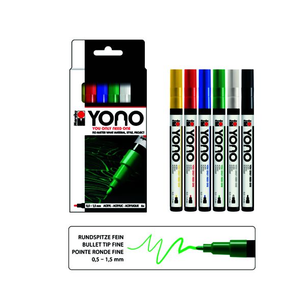 Marabu Acrylmarker YONO, 0,5 - 1,5 mm, 6er Set