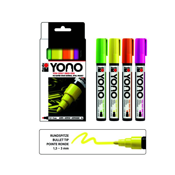 Marabu Acrylmarker "YONO", 1,5 - 3,0 mm, 4er Set NEON
