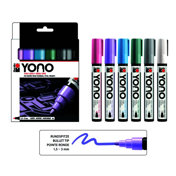 Marabu Acrylmarker YONO, 1,5 - 3,0 mm, 6er Set PASTEL