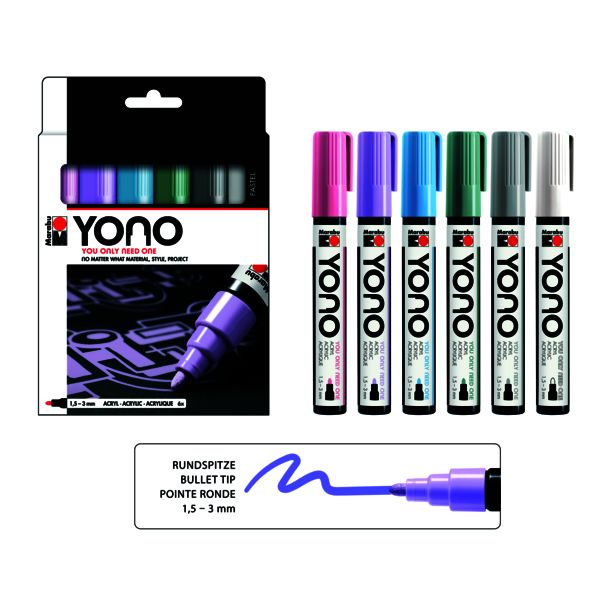 Marabu Acrylmarker "YONO", 1,5 - 3,0 mm, 6er Set PASTEL