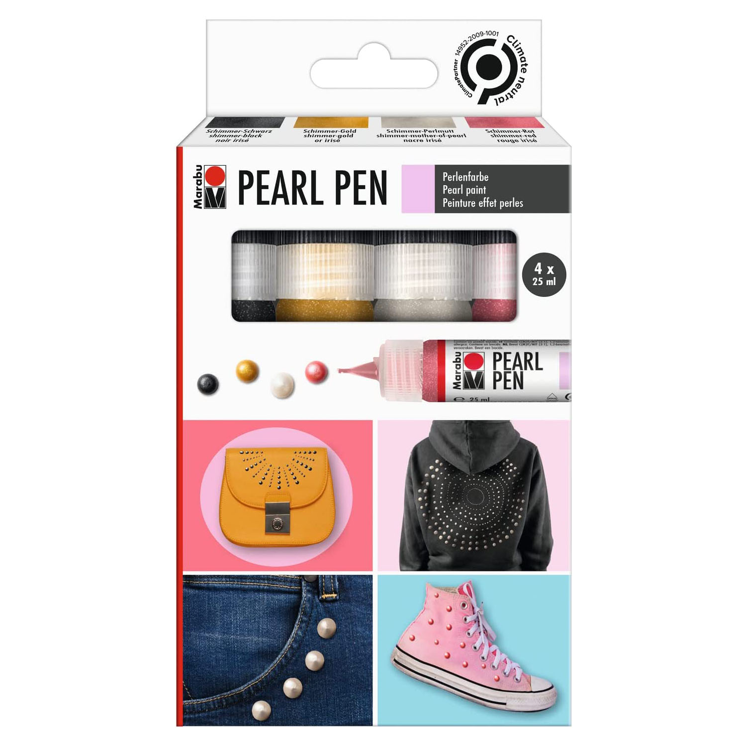 Marabu Perlenfarbe Pearl Pen, 4er Set, farbig sortiert