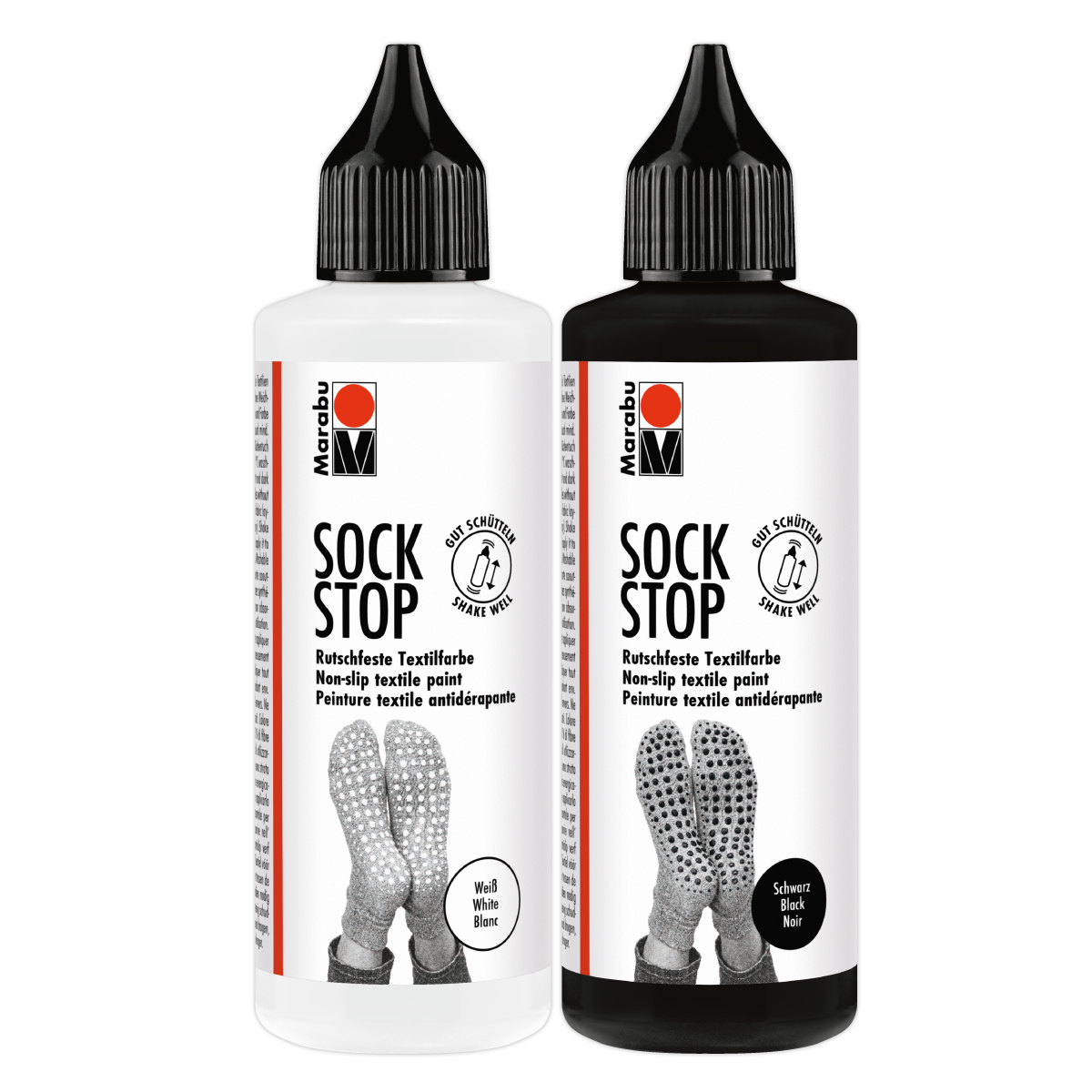 Marabu Sock Stop Bundle, 2x90 ml schwarz und weiss