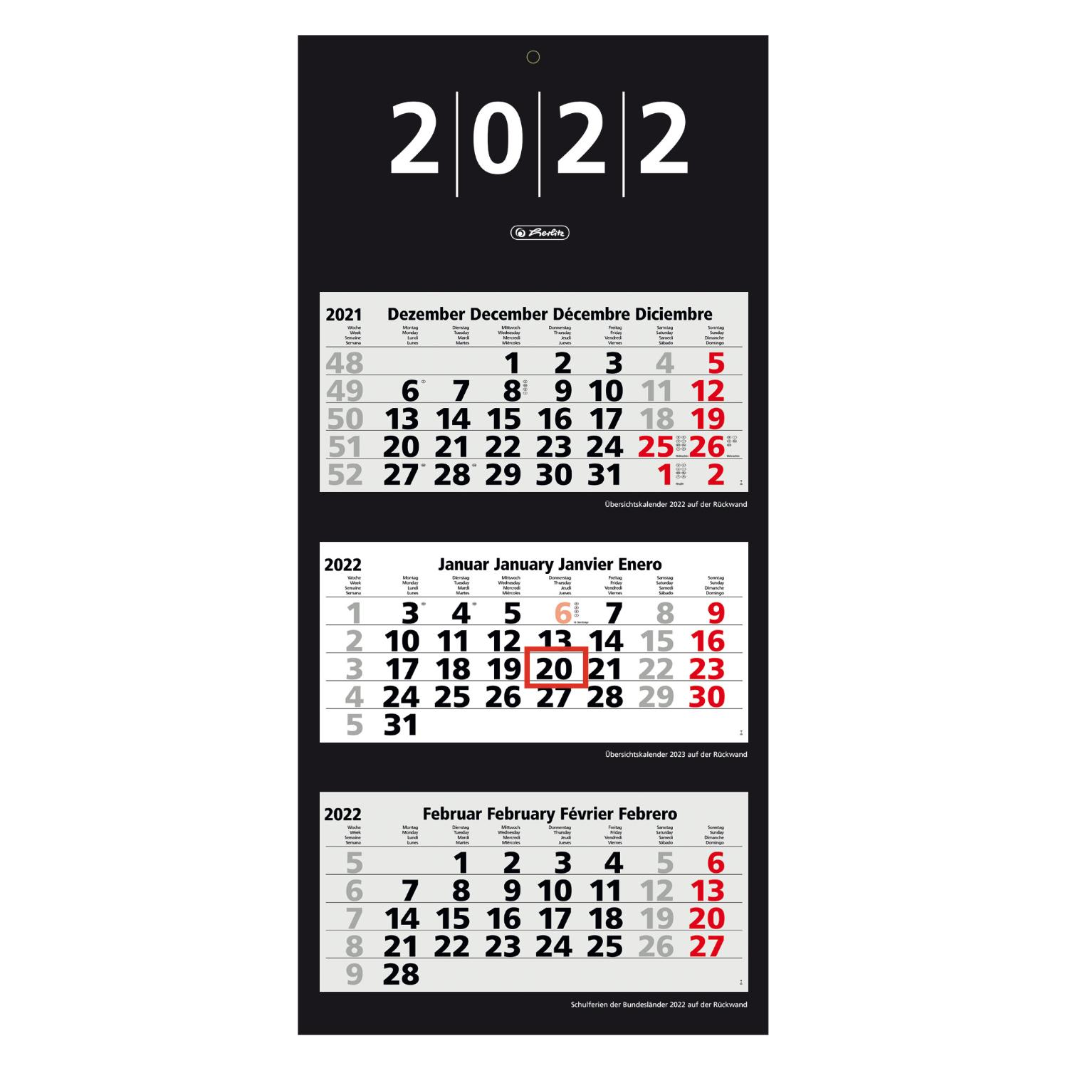 herlitz 3-Monats-Wandkalender 2022