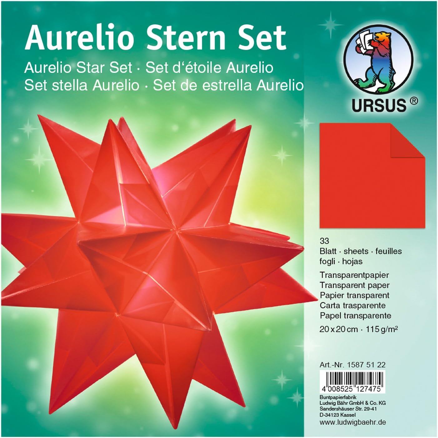 URSUS Faltbl�tter Aurelio Stern, rot, 200 x 200 mm