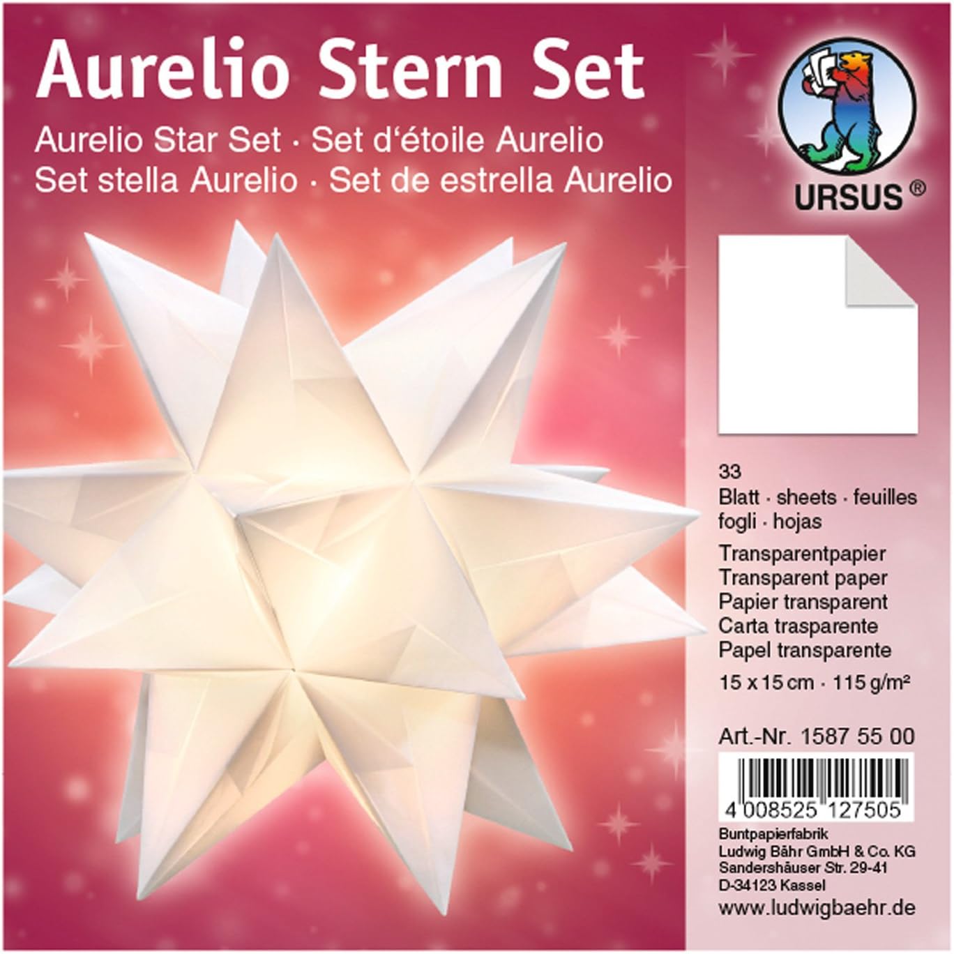 URSUS Faltbl�tter Aurelio Stern, wei�, 150 x 150 mm