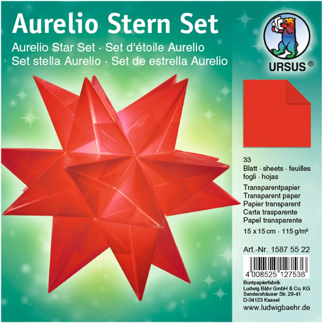 URSUS Faltbl�tter Aurelio Stern, rot, 150 x 150 mm