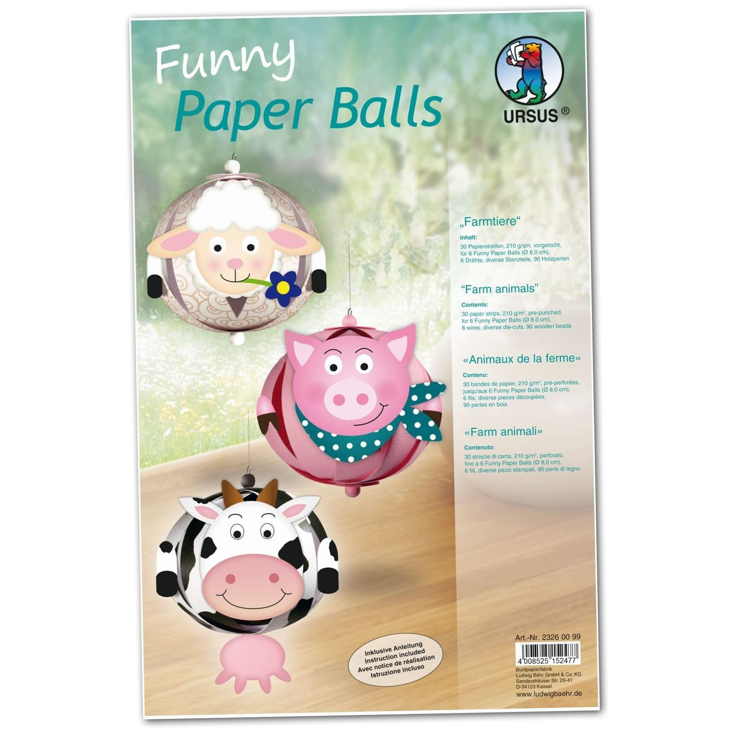 URSUS Designstreifen Funny Paper Balls Farmtiere
