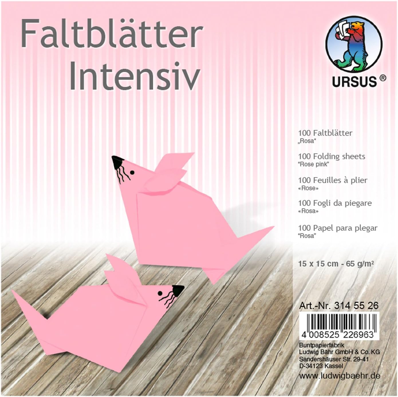 URSUS Faltbl�tter Intensiv Universal 15x15cm 100 Blatt ROSA