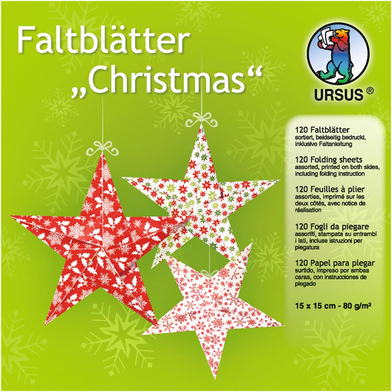 URSUS Faltbl�tter Christmas 80 g/m� 15x15cm