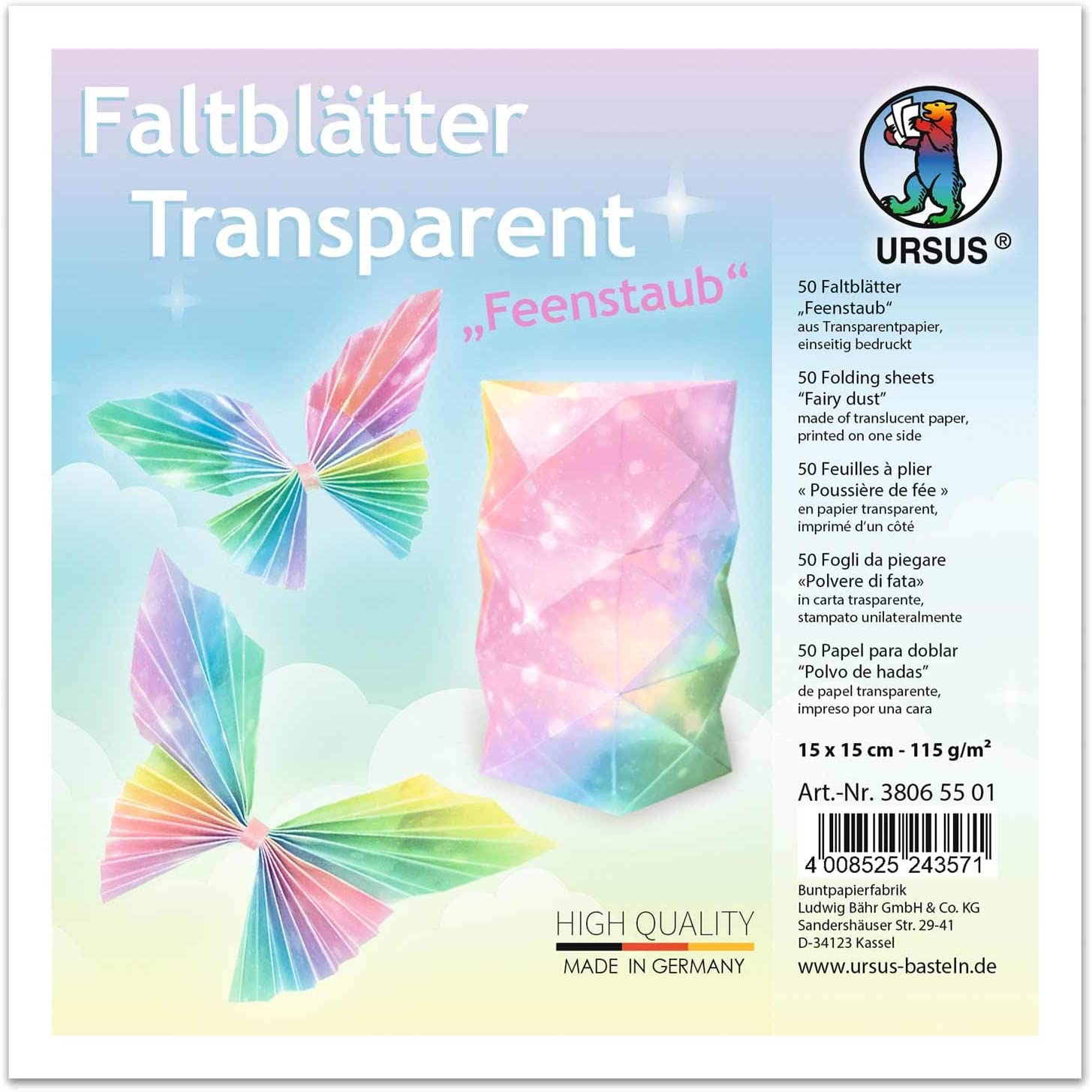 Ursus Faltblatt Transparent Papier FEENSTAUB 115g/qm 15x...