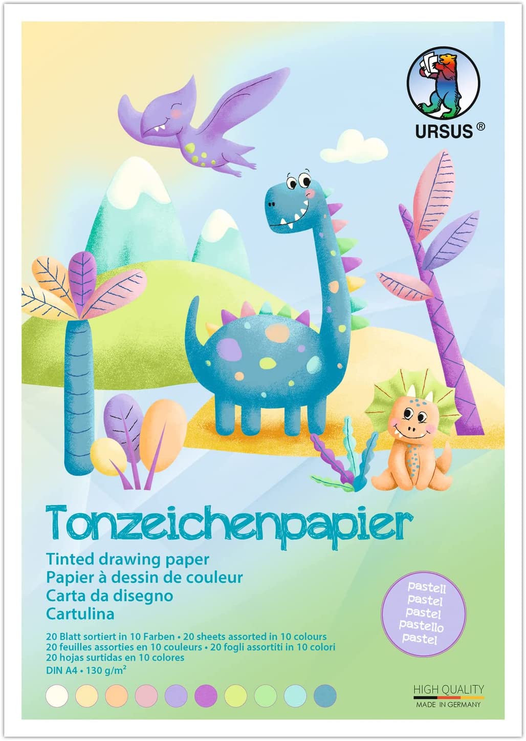 Ursus Tonpapier DIN A4 Pastell 20 Blatt 10Farben