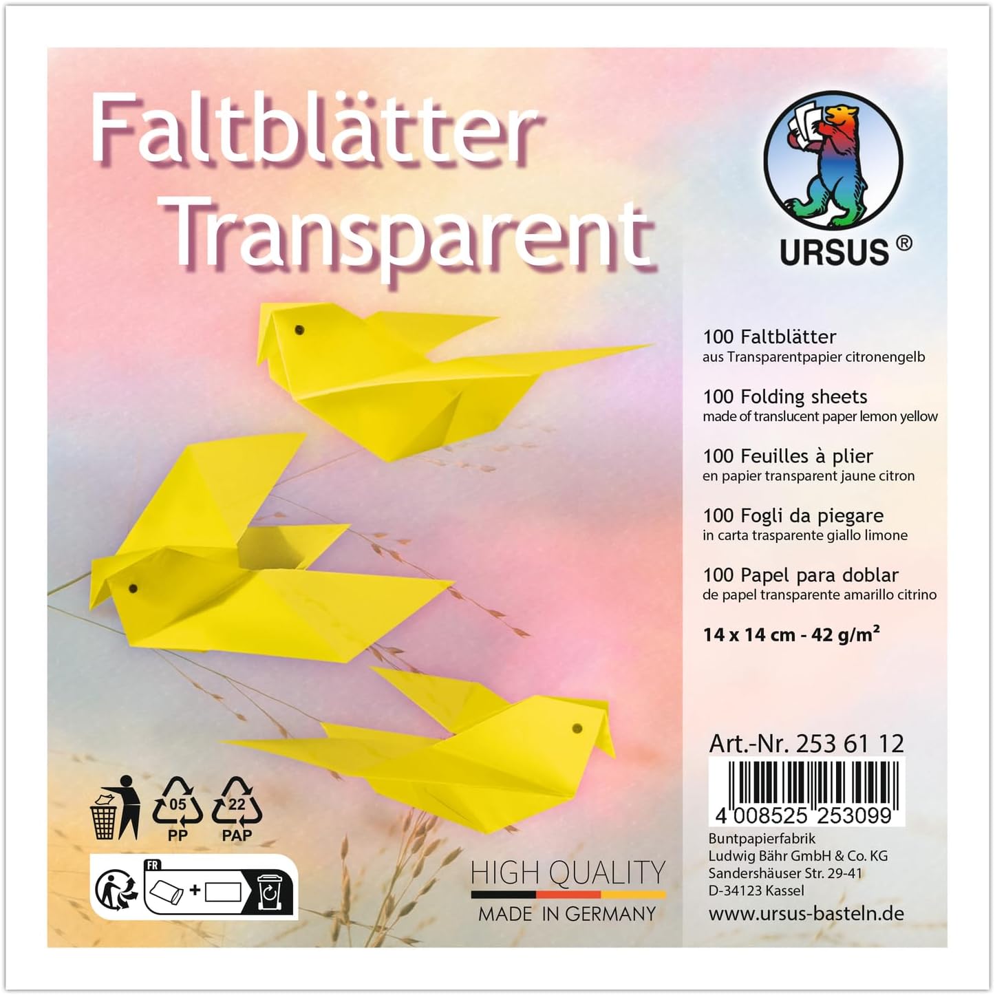 URSUS Faltbl�tter Transparent Universal 14x14cm 100 Blat...