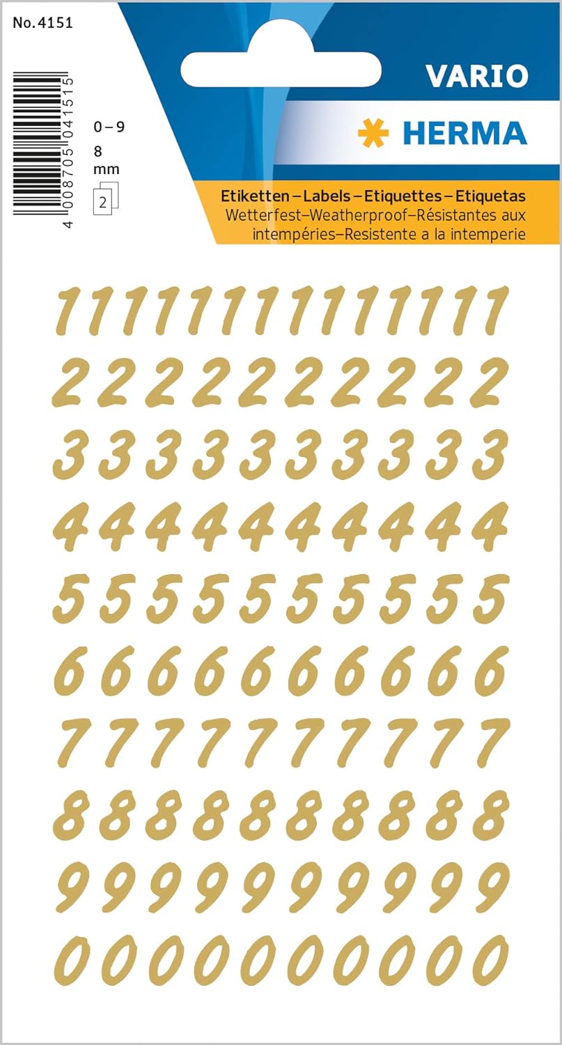 HERMA Zahlen-Sticker 0-9, Folie transparent, Zahlen gold